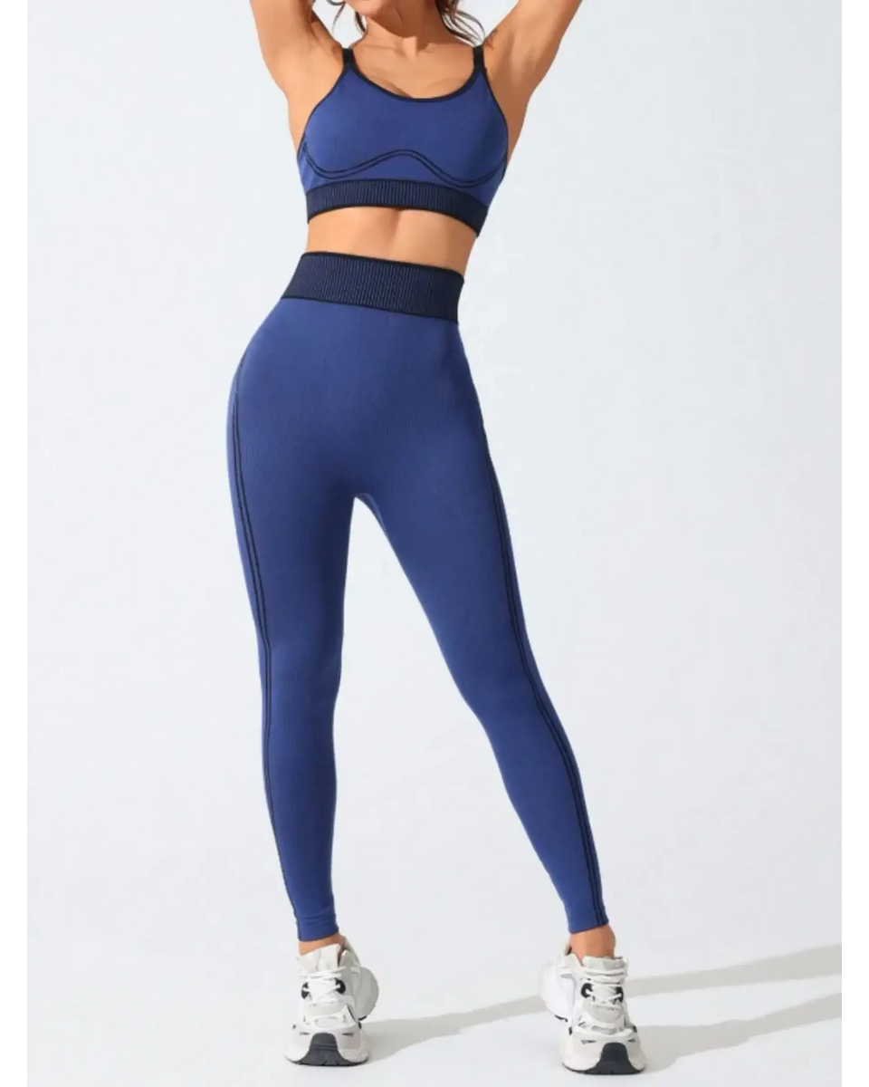 Trendsi women's athletic cami leggings set in blue with high waist leggings and matching cami top