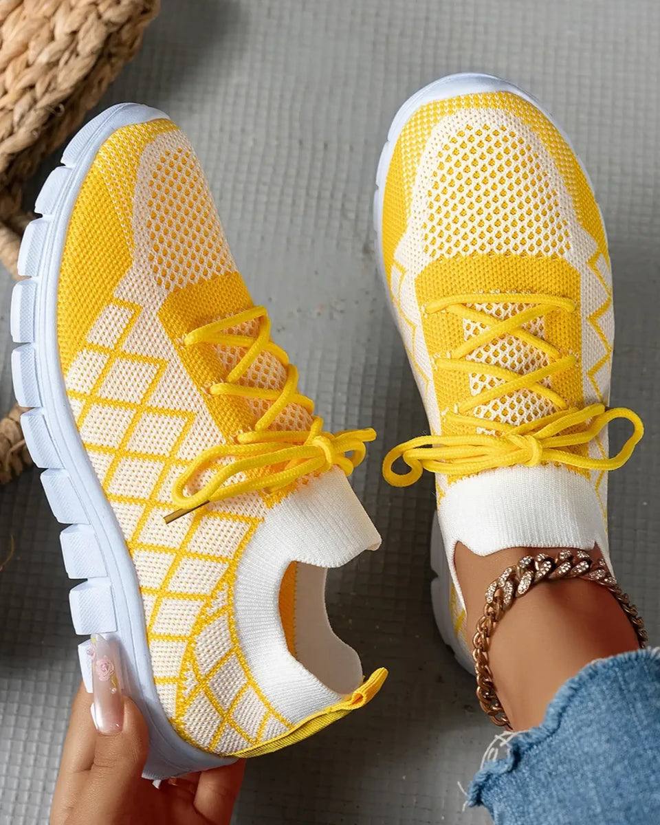 Trendsi women's breathable beach sneakers in yellow and white mesh with flexible white soles