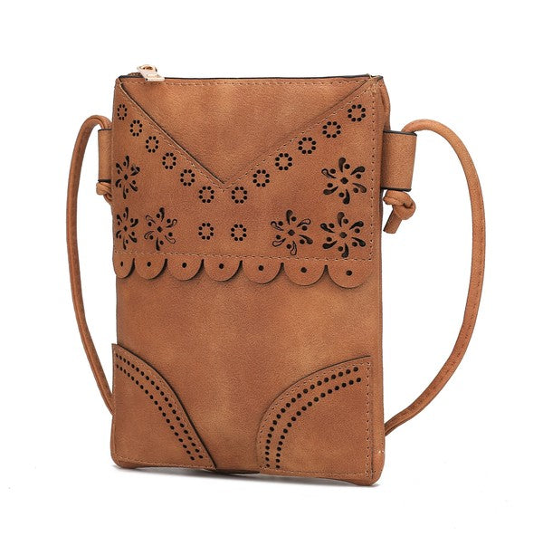 MKF Collection by Mia K women's crossbody beach bag in brown with floral cutout design and adjustable strap