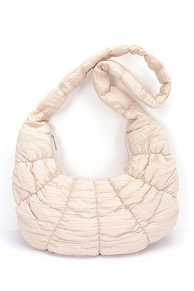 Babe Beachwear women's puffer hobo bag in light beige with quilted padded design and soft texture