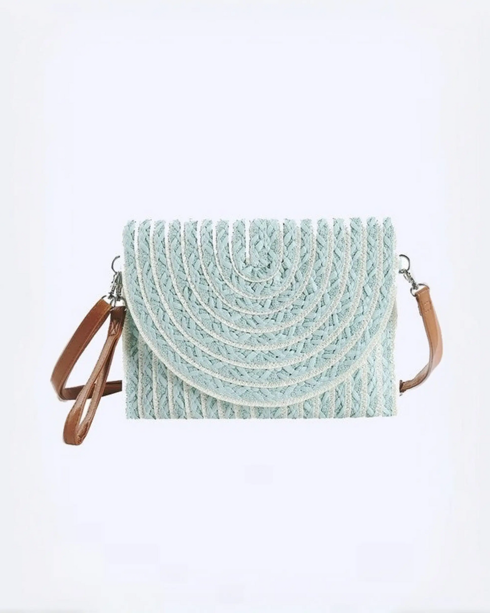 Babe Beachwear light blue woven bag with brown strap perfect resort wear accessories for women