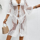 Chic Lace Open-Front Longline Cover-Up - Lightweight Style - Beach Babes Beachwear - Fort Lauderdale
