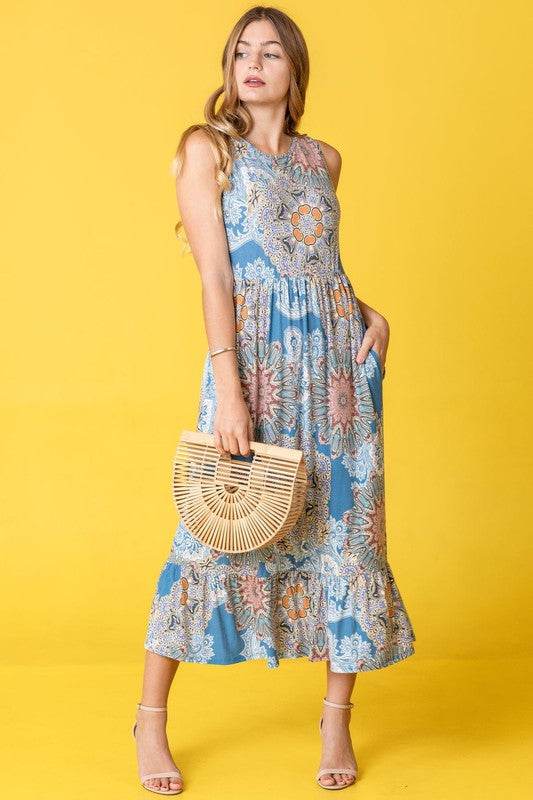 Beach Ready: Sleeveless Ruffled Hem Tea-Length Dress - Beach Babes Beachwear - Fort Lauderdale