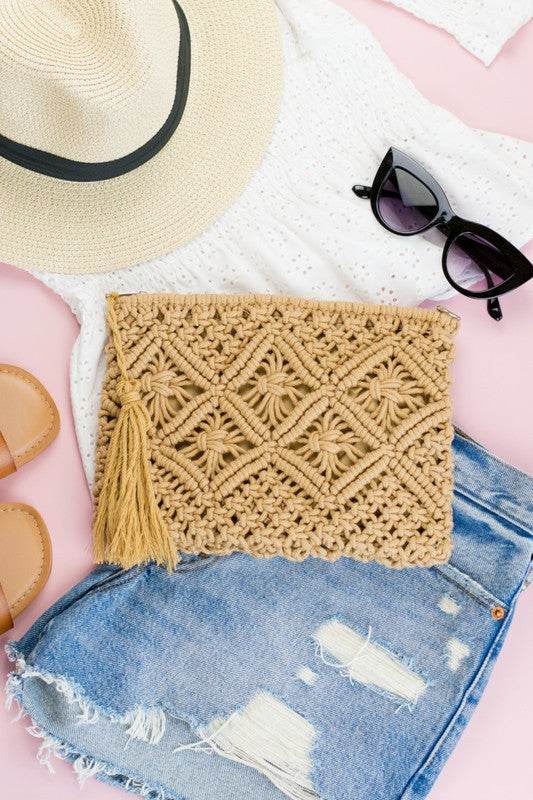 Chic Macrame Tassel Clutch for Stylish Beach Wear - Beach Babes Beachwear - Fort Lauderdale