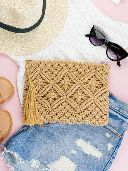 Chic Macrame Tassel Clutch for Stylish Beach Wear - Beach Babes Beachwear - Fort Lauderdale