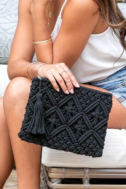 Chic Macrame Tassel Clutch for Stylish Beach Wear - Beach Babes Beachwear - Fort Lauderdale