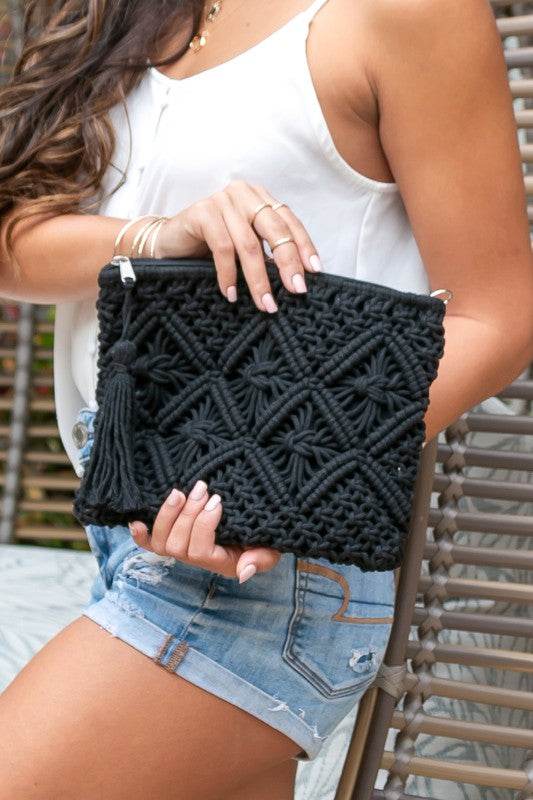 Chic Macrame Tassel Clutch for Stylish Beach Wear - Beach Babes Beachwear - Fort Lauderdale