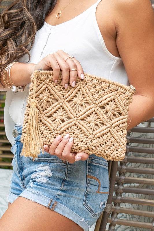 Chic Macrame Tassel Clutch for Stylish Beach Wear - Beach Babes Beachwear - Fort Lauderdale