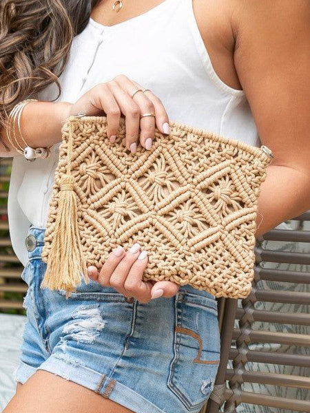Chic Macrame Tassel Clutch for Stylish Beach Wear - Beach Babes Beachwear - Fort Lauderdale