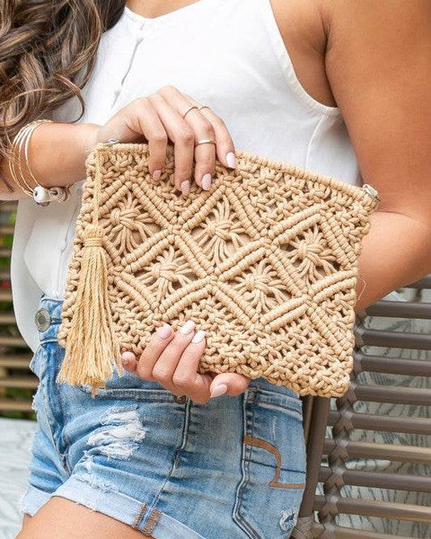 Chic Macrame Tassel Clutch for Stylish Beach Wear - Beach Babes Beachwear - Fort Lauderdale
