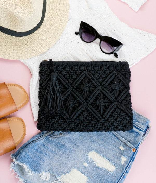 Chic Macrame Tassel Clutch for Stylish Beach Wear - Beach Babes Beachwear - Fort Lauderdale