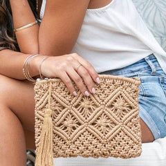 Chic Macrame Tassel Clutch for Stylish Beach Wear - Beach Babes Beachwear - Fort Lauderdale
