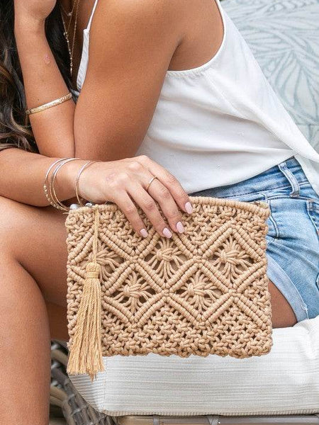 Chic Macrame Tassel Clutch for Stylish Beach Wear - Beach Babes Beachwear - Fort Lauderdale