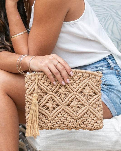 Chic Macrame Tassel Clutch for Stylish Beach Wear - Beach Babes Beachwear - Fort Lauderdale