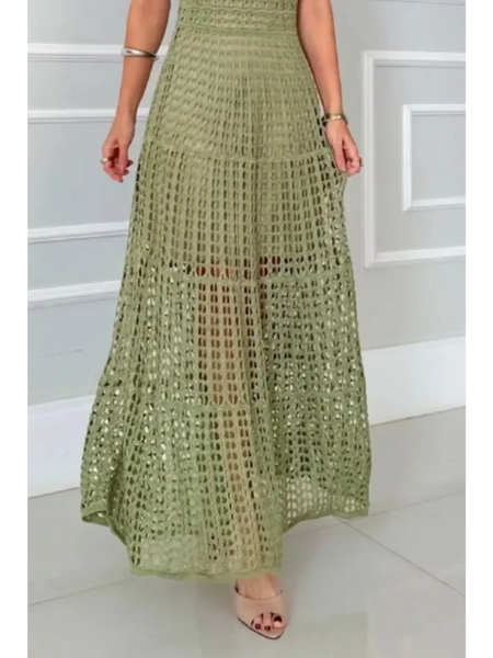 Trendsi 2025 Cruise Wear crochet maxi dress for women in light green with open weave design