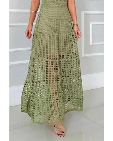 Trendsi 2025 Cruise Wear crochet maxi dress for women in light green with open weave design