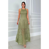 2025 Cruise Wear crochet maxi dress for women in olive green by Trendsi with sleeveless design
