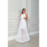 2025 Cruise Wear crochet maxi dress for women by Trendsi in white sleeveless design