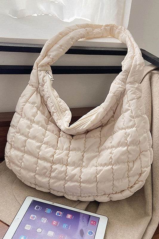 Beige Quilted Jennie Shoulder Bag - Perfect for Beach Wear - Beach Babes Beachwear - Fort Lauderdale