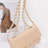 Babe Beachwear beige woven Casual Flap Bag with chain strap and gold-tone clasp