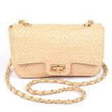 Babe Beachwaer beige woven Casual Flap Bag with gold chain strap and rectangular clasp