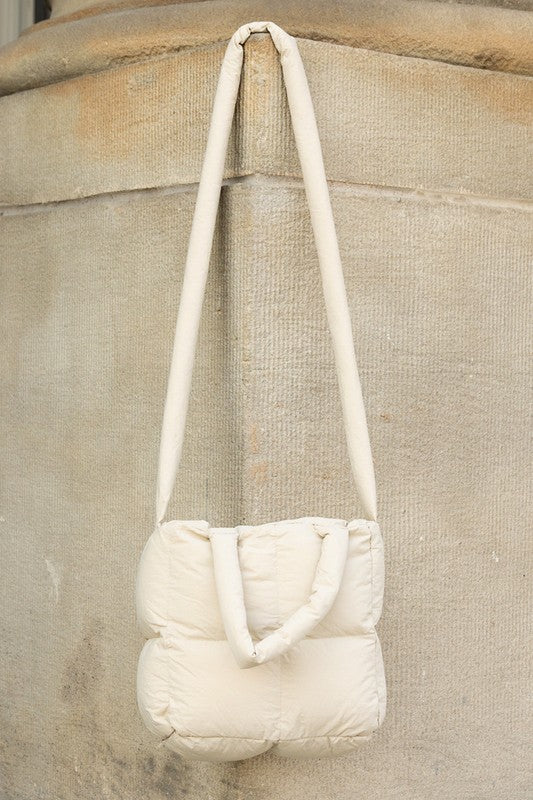 Babe Beachwear Jacie Puffer Mini Tote in cream with long padded straps and quilted design