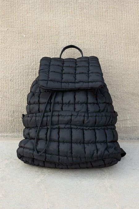 Babe Beachwaer black Puffer Backpack Lightweight with quilted design and top handle
