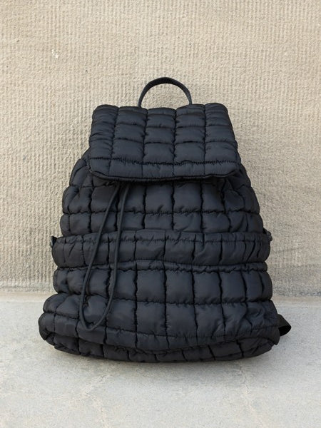 Babe Beachwaer black Puffer Backpack Lightweight with quilted design and top handle