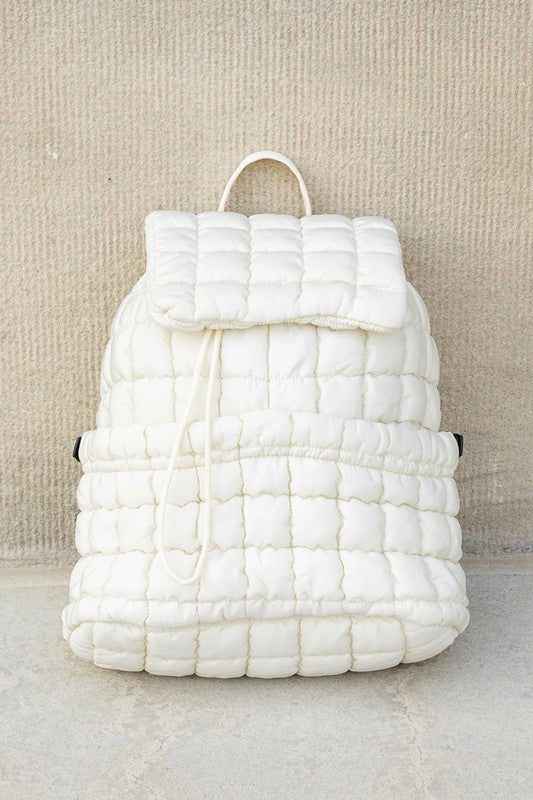 Babe Beachwear white Puffer Backpack Lightweight with quilted design and drawstring closure