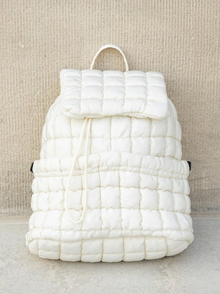 Babe Beachwear white Puffer Backpack Lightweight with quilted design and drawstring closure