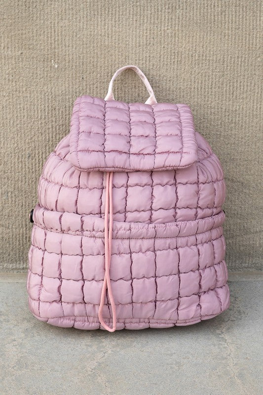 Babe Beachwear pink Puffer Backpack Lightweight with quilted design and drawstring closure