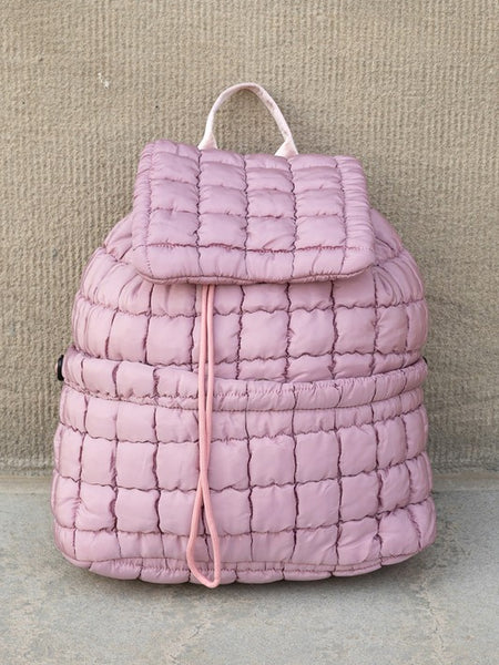 Babe Beachwear pink Puffer Backpack Lightweight with quilted design and drawstring closure