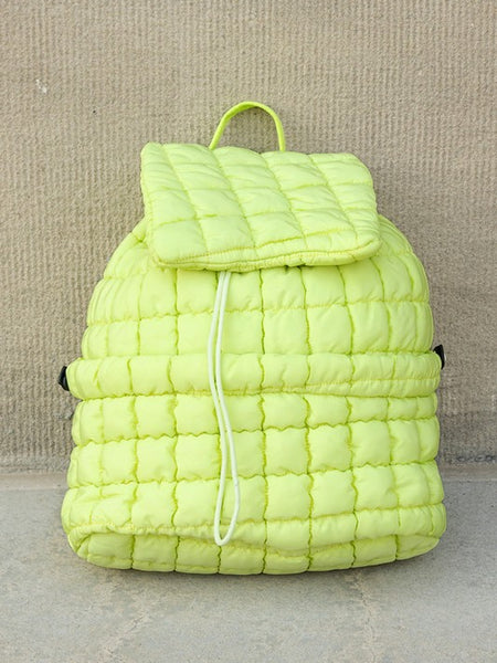 Babe Beachwear Puffer Backpack Lightweight in bright yellow with quilted design and drawstring closure