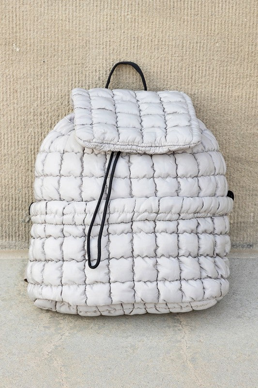 Babe Beachwear white Puffer Backpack Lightweight with quilted design and top flap closure