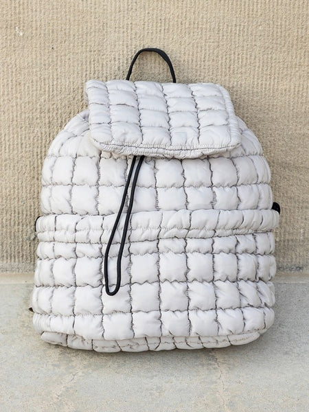Babe Beachwear white Puffer Backpack Lightweight with quilted design and top flap closure