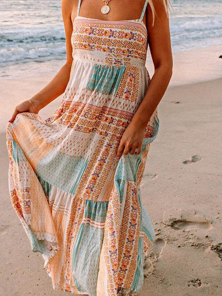 Boho Patchwork Square Neck Sundress - Resort Wear Delight - Beach Babes Beachwear - Fort Lauderdale
