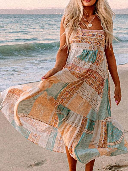 Boho Patchwork Square Neck Sundress - Resort Wear Delight - Beach Babes Beachwear - Fort Lauderdale