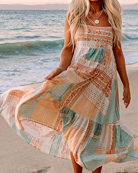 Boho Patchwork Square Neck Sundress - Resort Wear Delight - Beach Babes Beachwear - Fort Lauderdale
