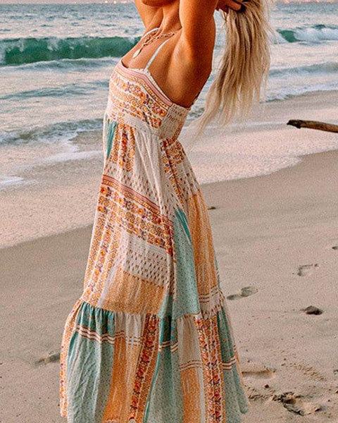 Boho Patchwork Square Neck Sundress - Resort Wear Delight - Beach Babes Beachwear - Fort Lauderdale