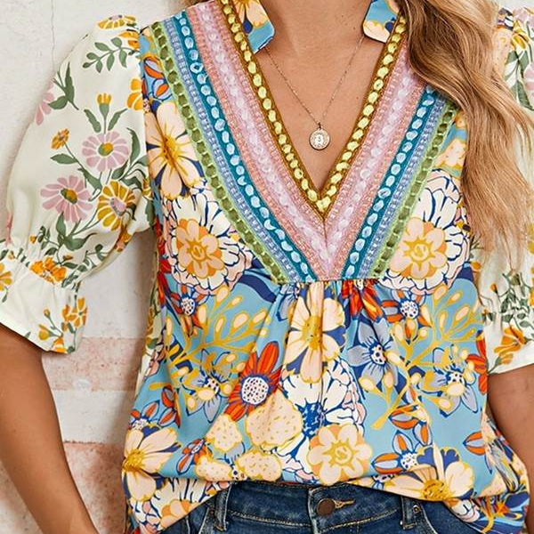 Boho Floral Multicolor Blouse - Perfect Beach Wear - Beach Babes Beachwear - Fort Lauderdale