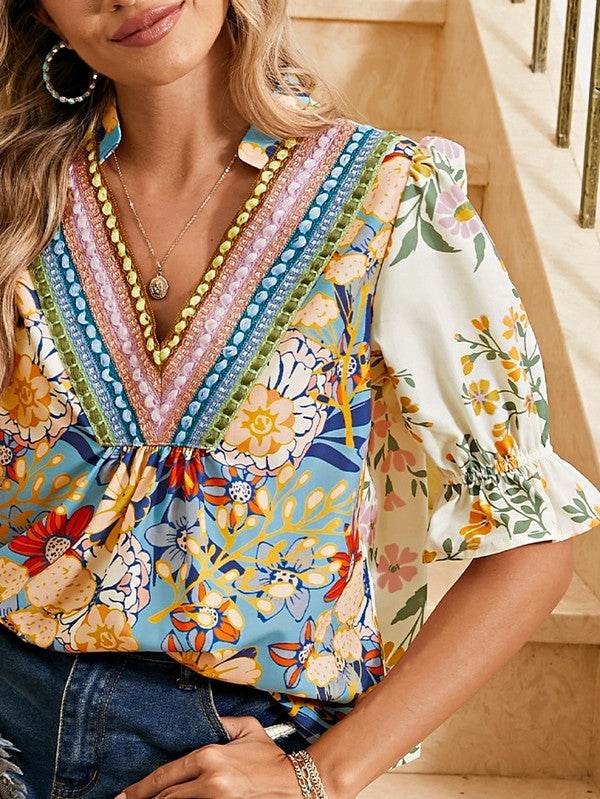 Boho Floral Multicolor Blouse - Perfect Beach Wear - Beach Babes Beachwear - Fort Lauderdale