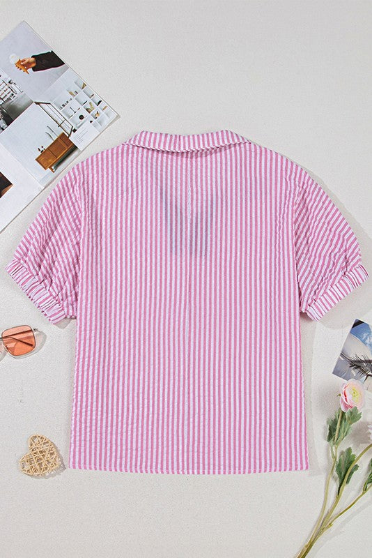 Pink Striped V-Neck Dolman Blouse | Beach Wear - Beach Babes Beachwear - Fort Lauderdale