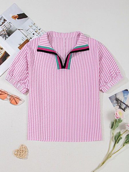 Pink Striped V-Neck Dolman Blouse | Beach Wear - Beach Babes Beachwear - Fort Lauderdale