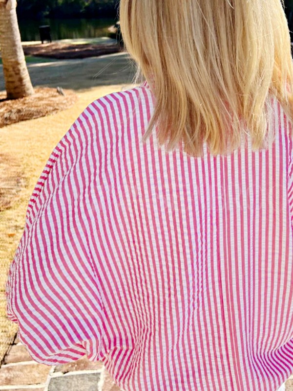 Pink Striped V-Neck Dolman Blouse | Beach Wear - Beach Babes Beachwear - Fort Lauderdale