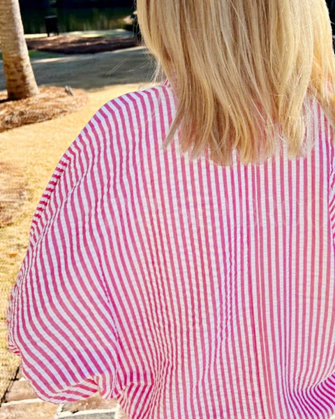 Pink Striped V-Neck Dolman Blouse | Beach Wear - Beach Babes Beachwear - Fort Lauderdale