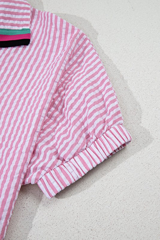 Pink Striped V-Neck Dolman Blouse | Beach Wear - Beach Babes Beachwear - Fort Lauderdale
