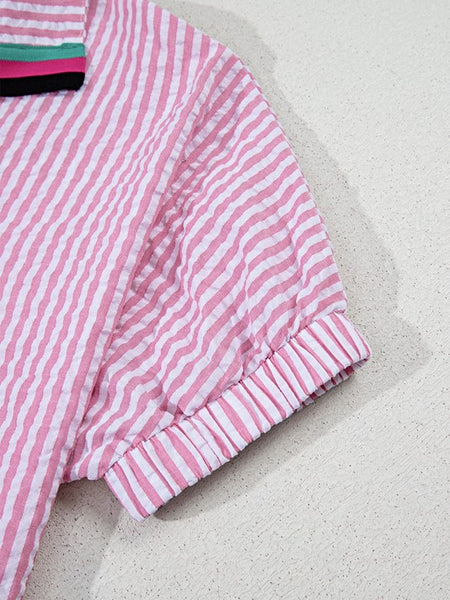 Pink Striped V-Neck Dolman Blouse | Beach Wear - Beach Babes Beachwear - Fort Lauderdale