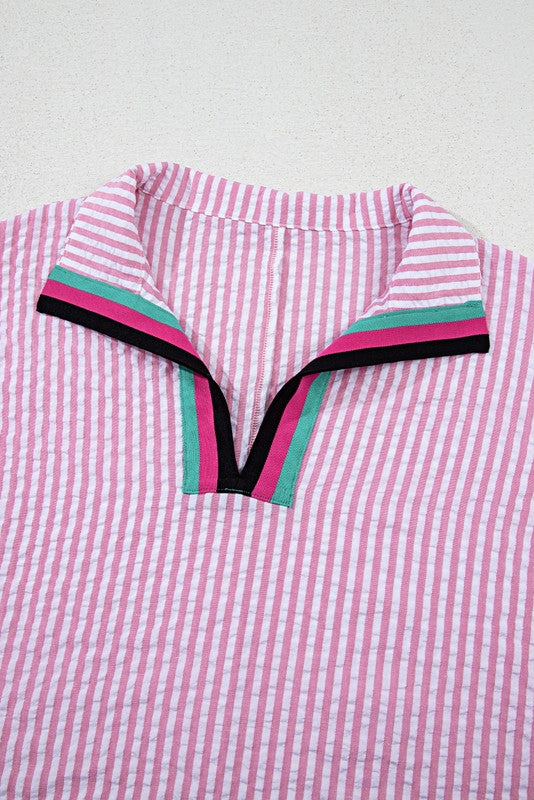 Pink Striped V-Neck Dolman Blouse | Beach Wear - Beach Babes Beachwear - Fort Lauderdale