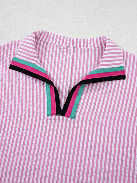 Pink Striped V-Neck Dolman Blouse | Beach Wear - Beach Babes Beachwear - Fort Lauderdale