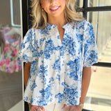 Sky Blue Floral Puff Sleeve Shirt - Perfect Resort Wear - Beach Babes Beachwear - Fort Lauderdale